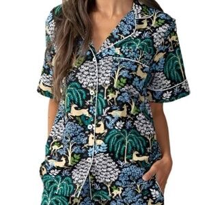 PRINTFRESH Short Sleeve Pajama Top in Dashing Deer Print - M
